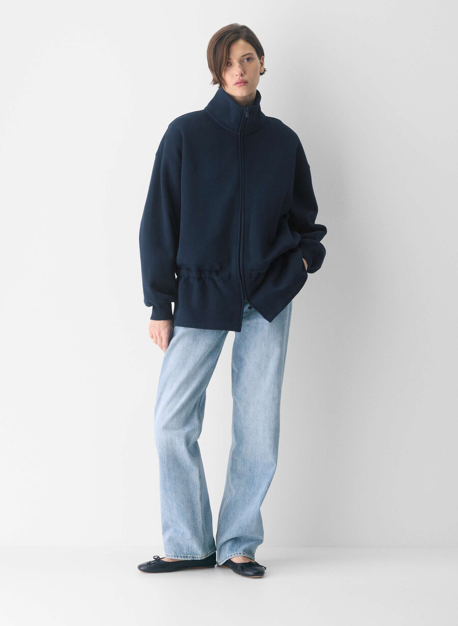kuscheliges sweatfleece mit mega-kordelzug und reißverschluss admiral