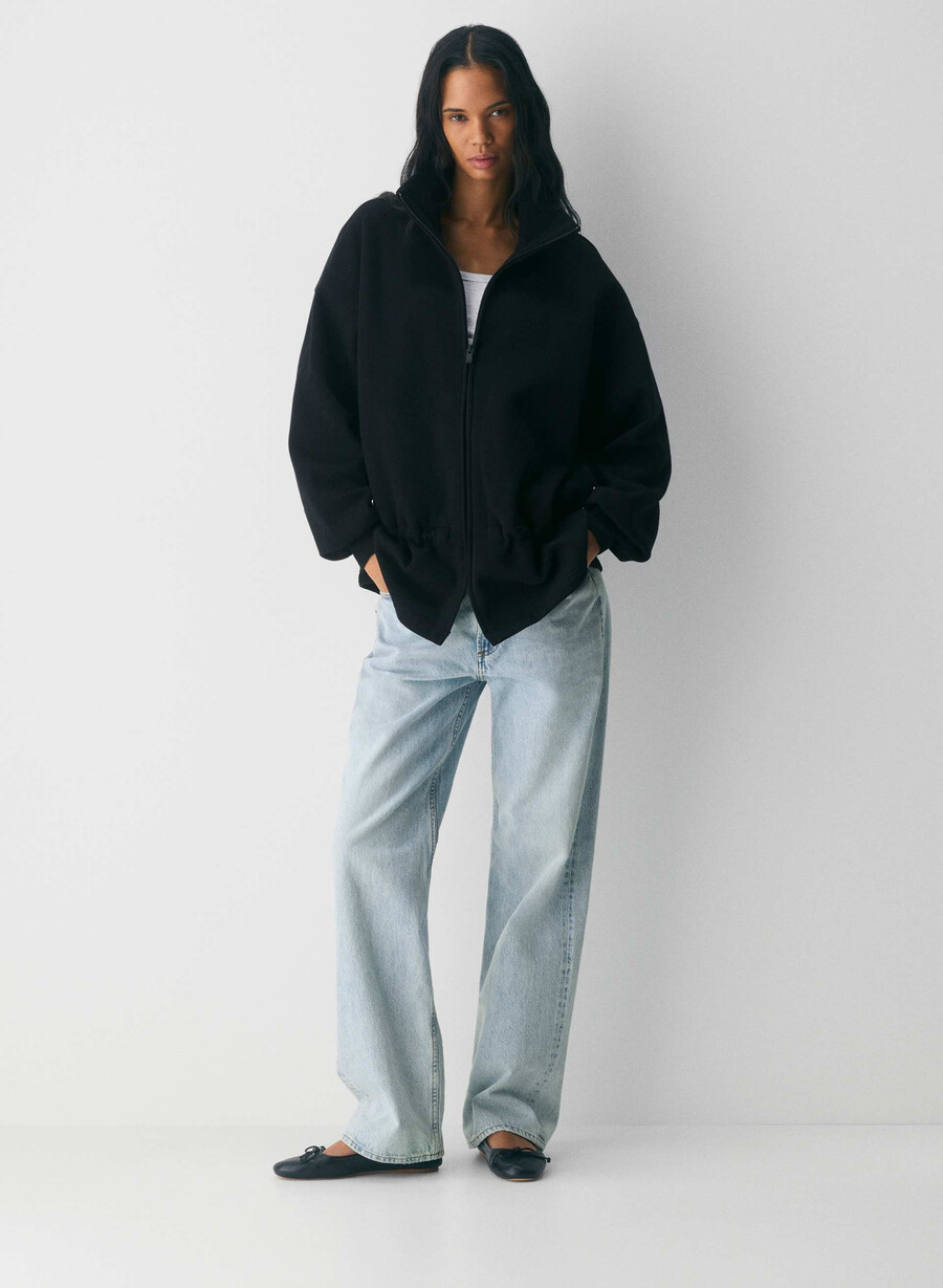 kuscheliges sweatfleece mit mega-kordelzug und reißverschluss schwarz