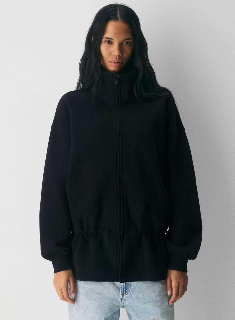 kuscheliges sweatfleece mit mega-kordelzug und reißverschluss schwarz