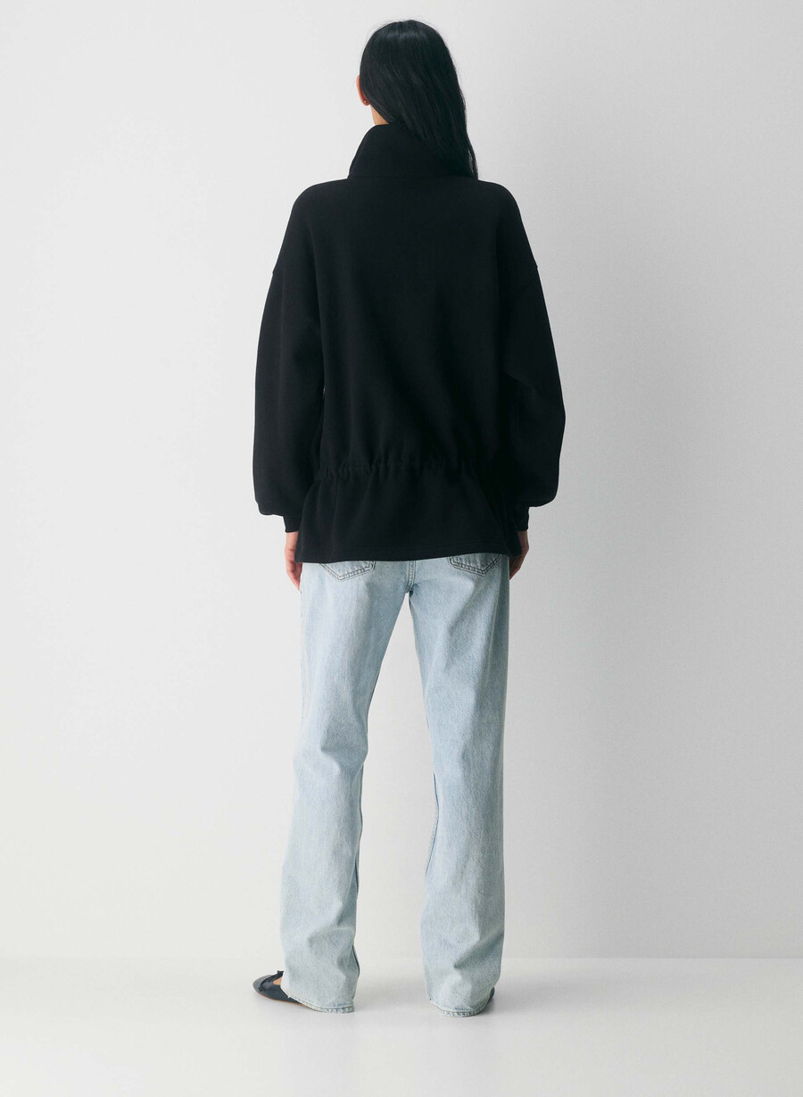 kuscheliges sweatfleece mit mega-kordelzug und reißverschluss schwarz