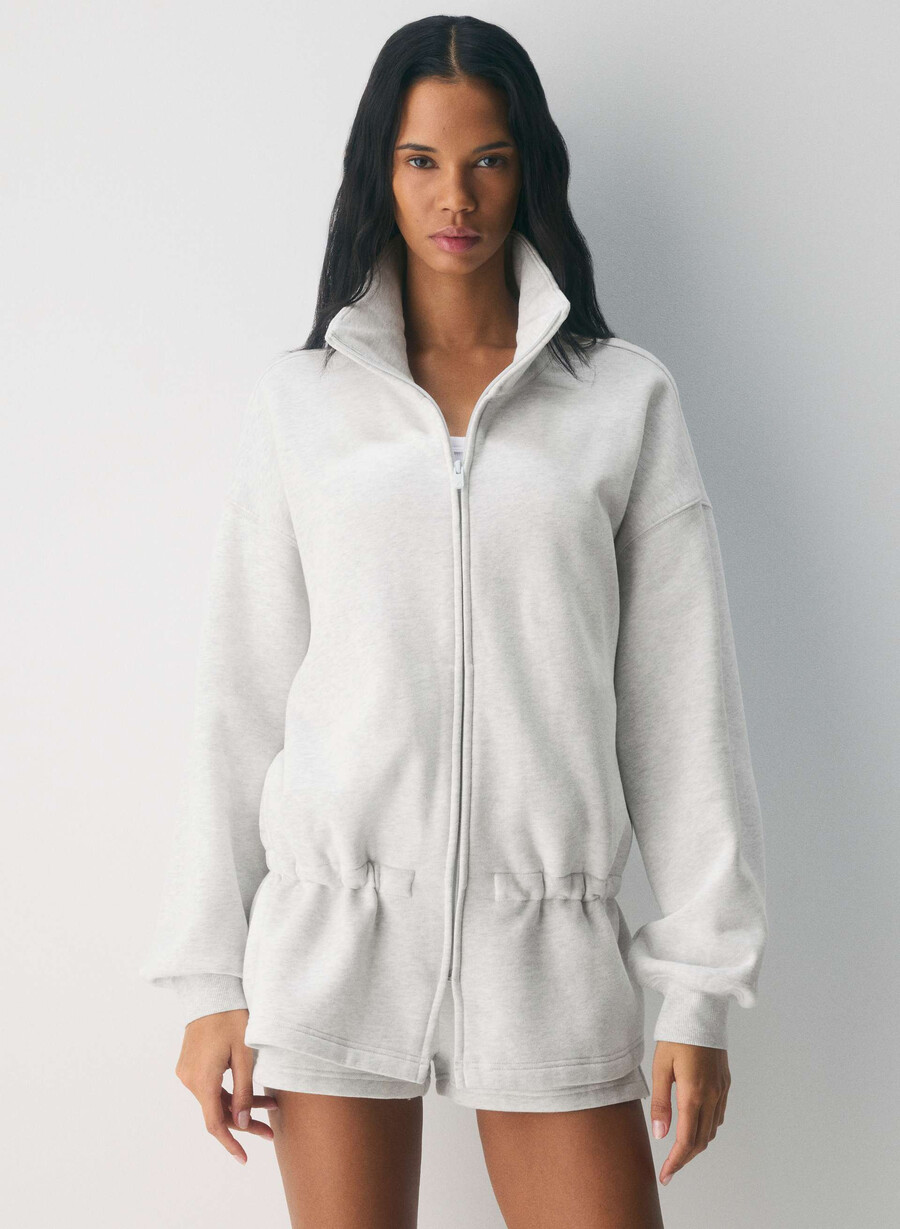kuscheliges sweatfleece mit mega-kordelzug und reißverschluss heather cloud white