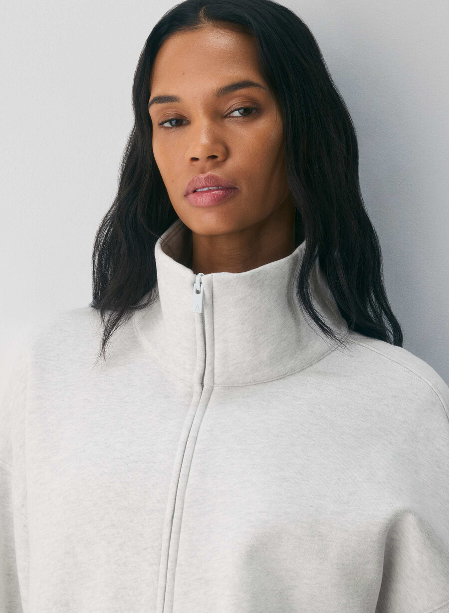 kuscheliges sweatfleece mit mega-kordelzug und reißverschluss heather cloud white