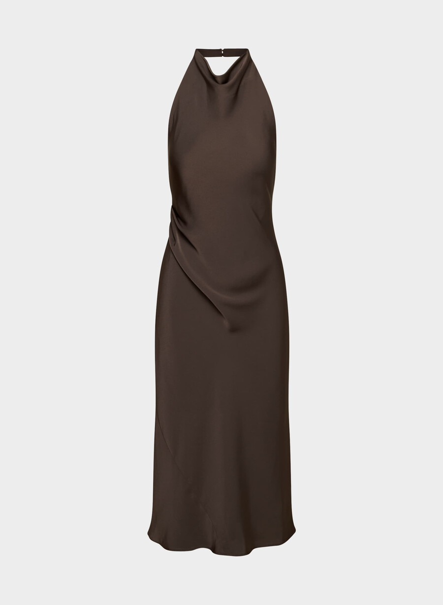 audience satin neckholderkleid reiches mochabraun
