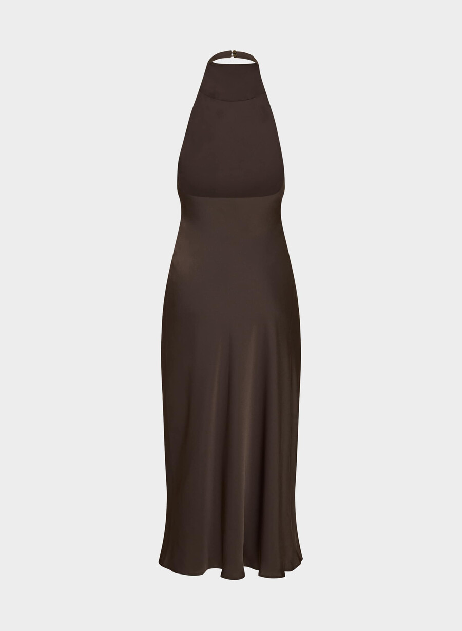 audience satin neckholderkleid reiches mochabraun