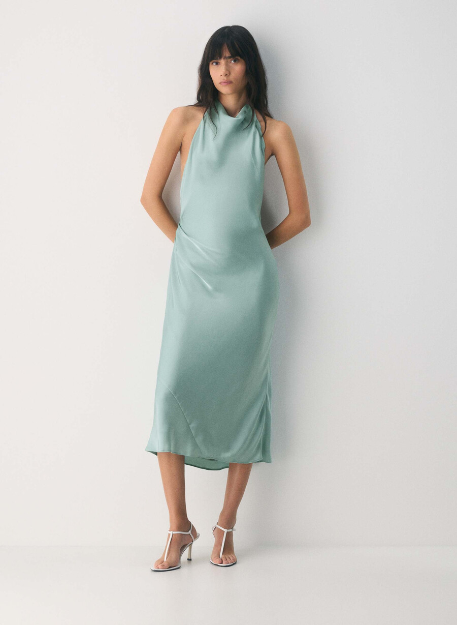 audience satin neckholderkleid reiches mochabraun