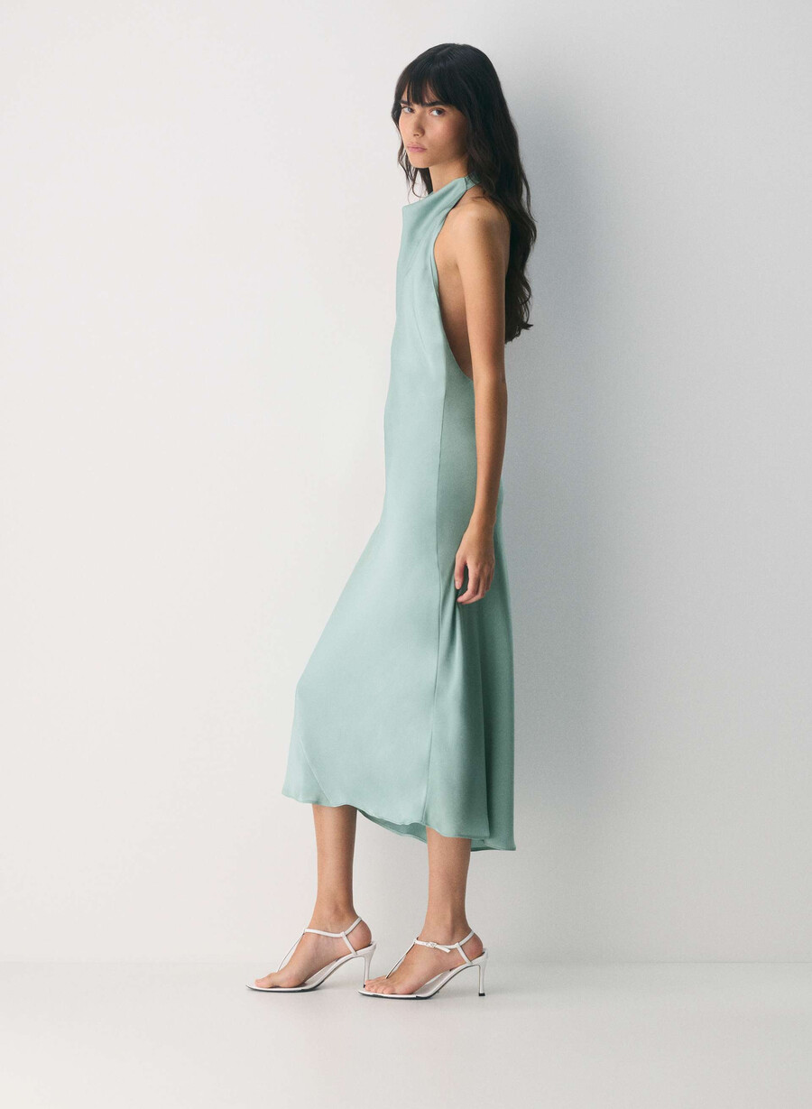audience satin neckholderkleid reiches mochabraun