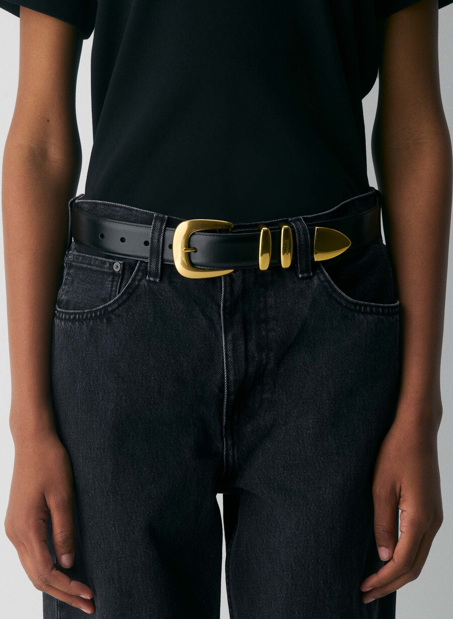 legendärer breiter gürtel aus massivem messing und leder schwarzgold