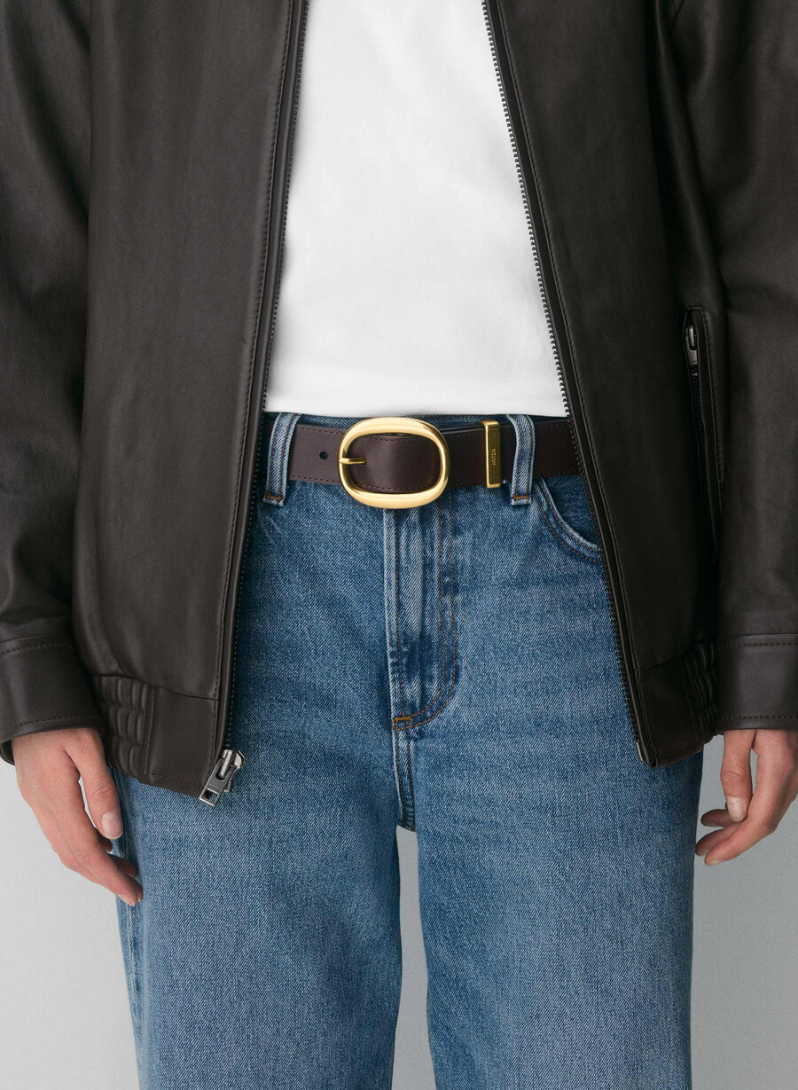 lebenslanger breiter gürtel aus massivem messing und leder manor browngold