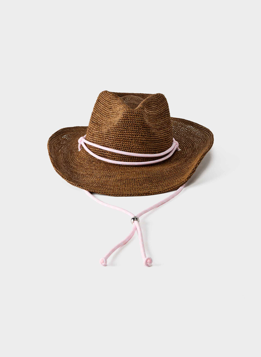 lasso-cowboyhut mit raffiariemen farbe kamelvillarosa