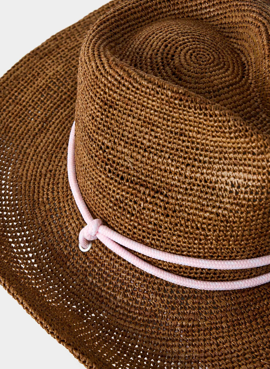 lasso-cowboyhut mit raffiariemen farbe kamelvillarosa