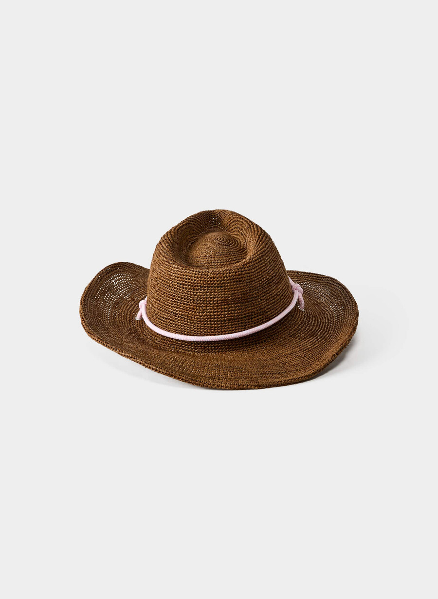 lasso-cowboyhut mit raffiariemen farbe kamelvillarosa