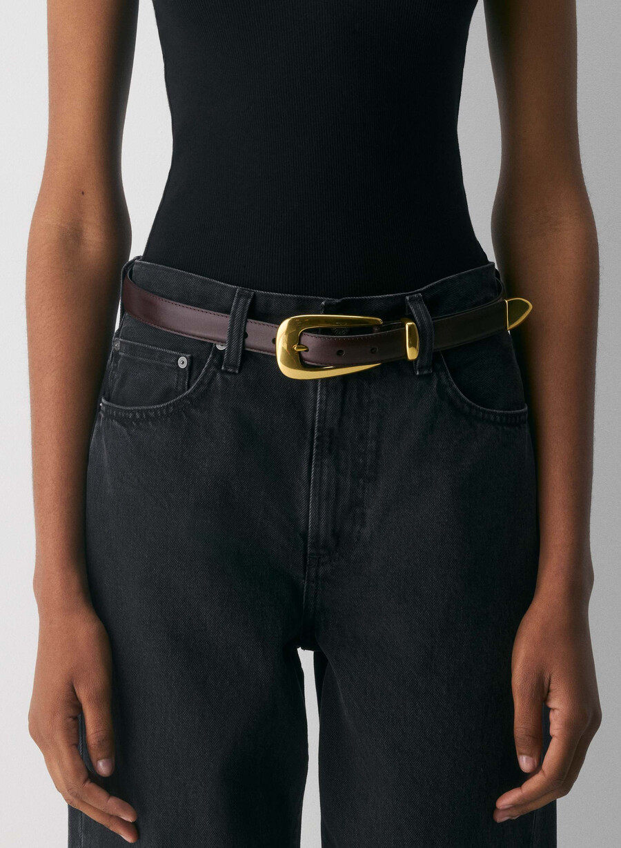 idol-gürtel aus massivem messing und leder manor browngold