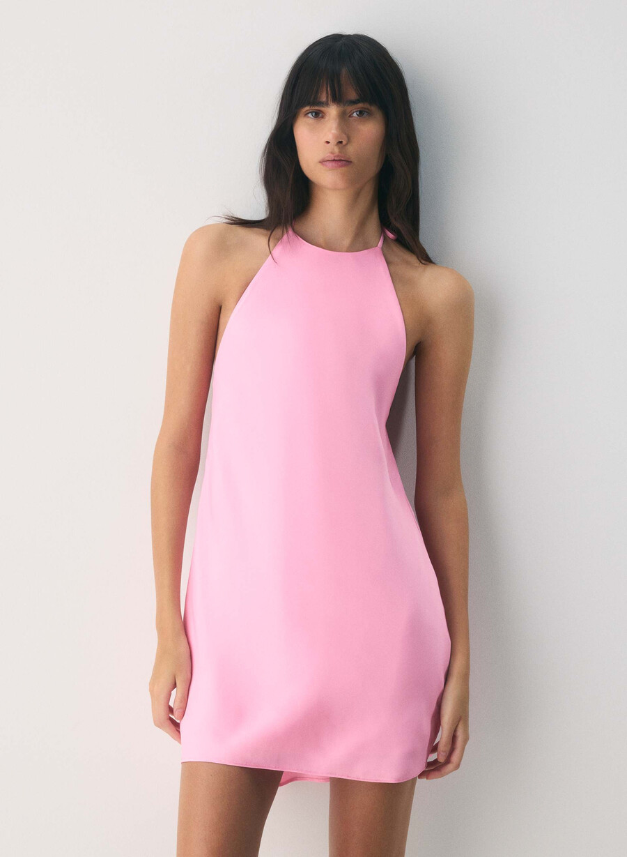euphoria satin-halterkleid in jellybean pink