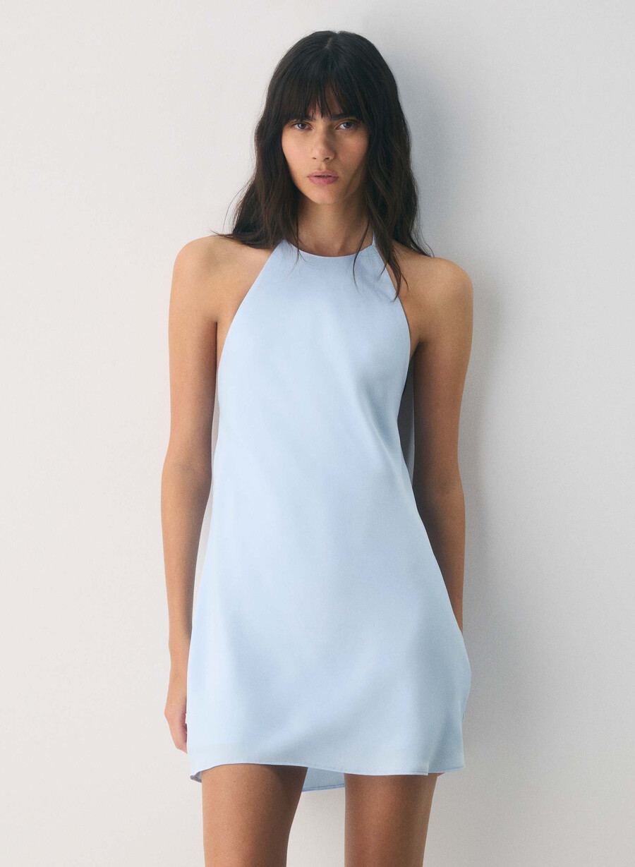 euphoria satin-halterkleid villa blau