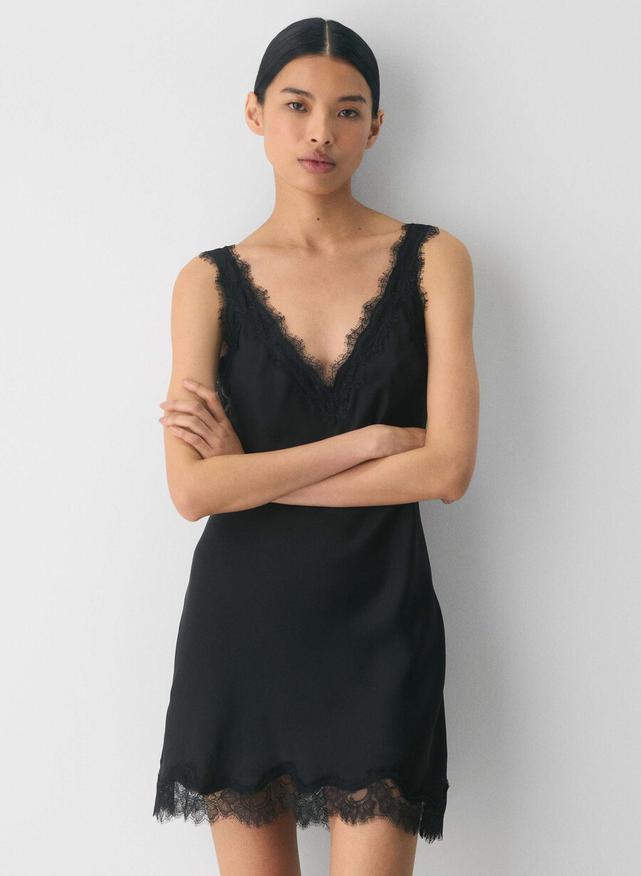 satin-anzugkleid schwarzschwarz