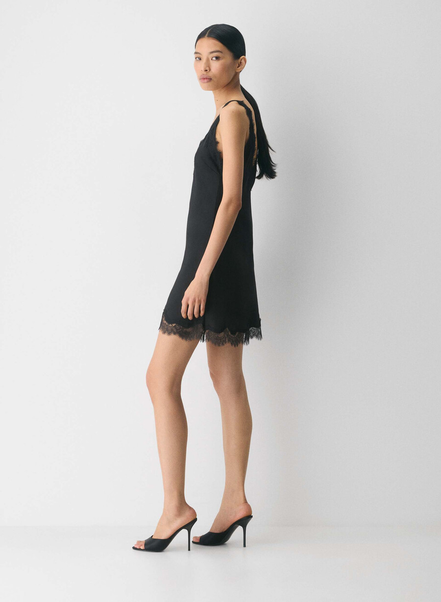 satin-anzugkleid schwarzschwarz