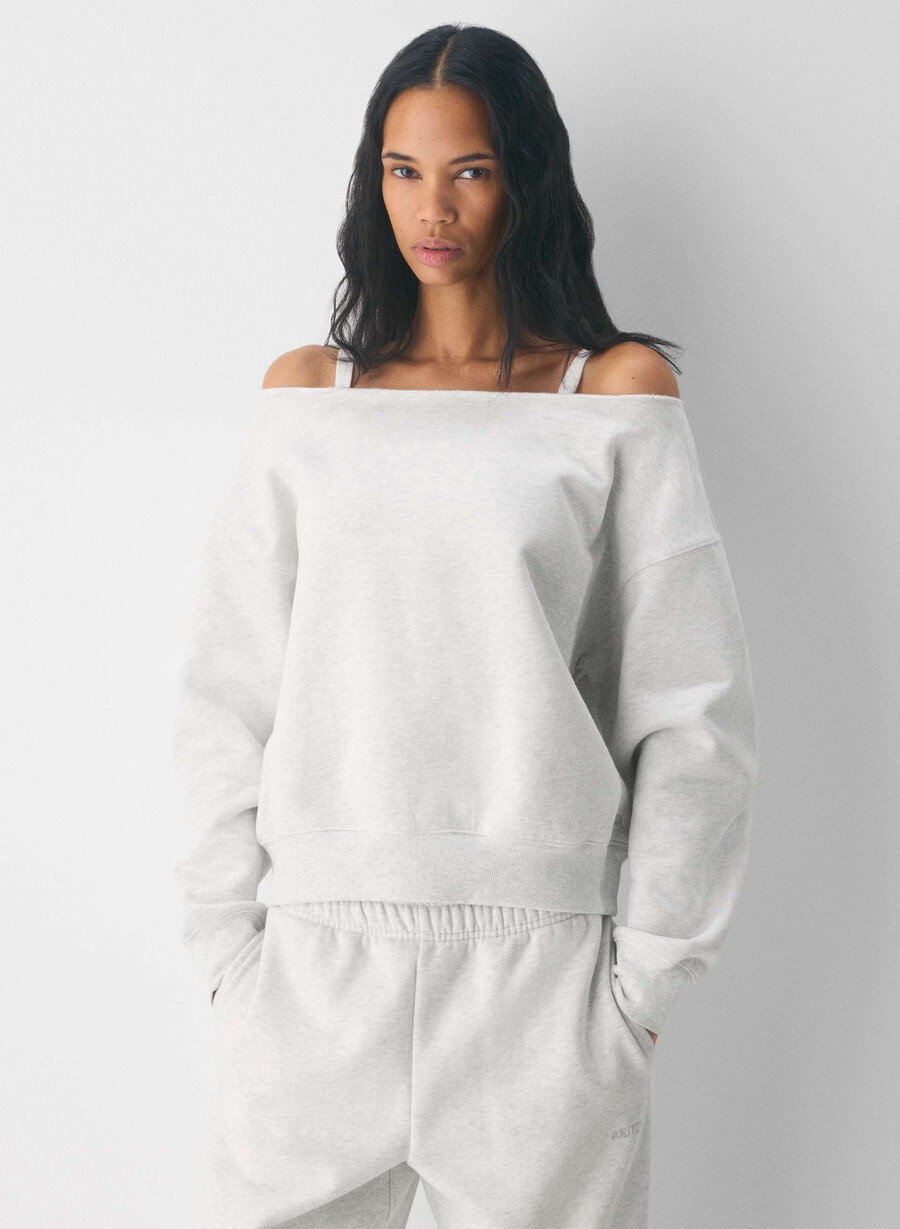 kuscheliges sweatfleece bf off-shoulder sweatshirt heather cloud white