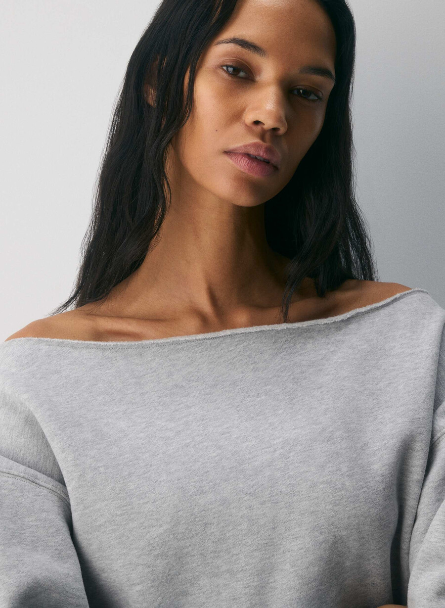 gemütliches sweatfleece bf off-shoulder sweatshirt heather chrome