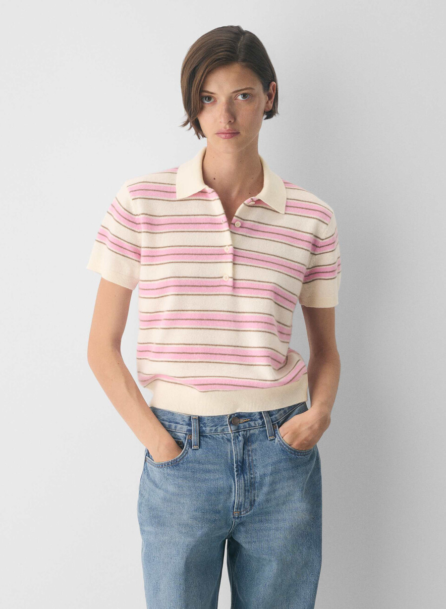 bare cashmere cellini polo sweater lght brch jlybn pnk