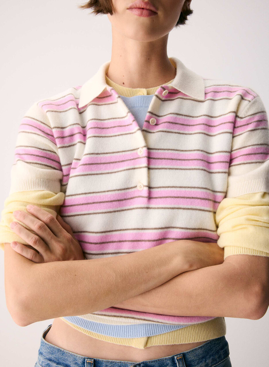 bare cashmere cellini polo sweater lght brch jlybn pnk