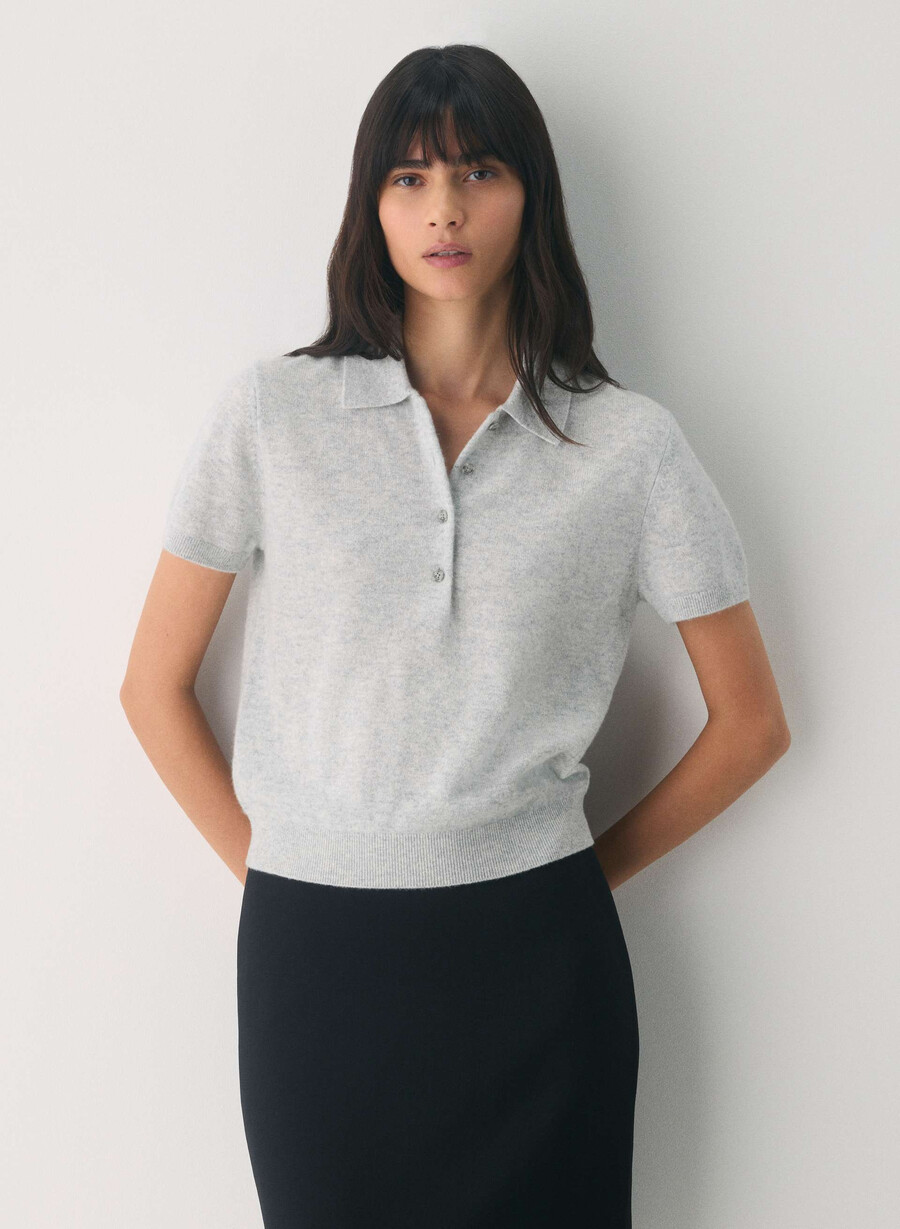 bare cashmere cellini polo-pullover heather chrome