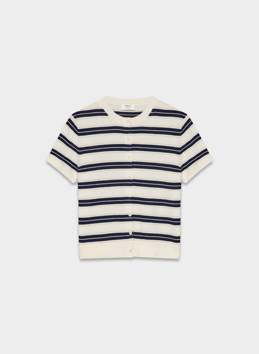 bare cashmere kurzarm-cardigan mit rundhalsausschnitt hellbirkeadmiral