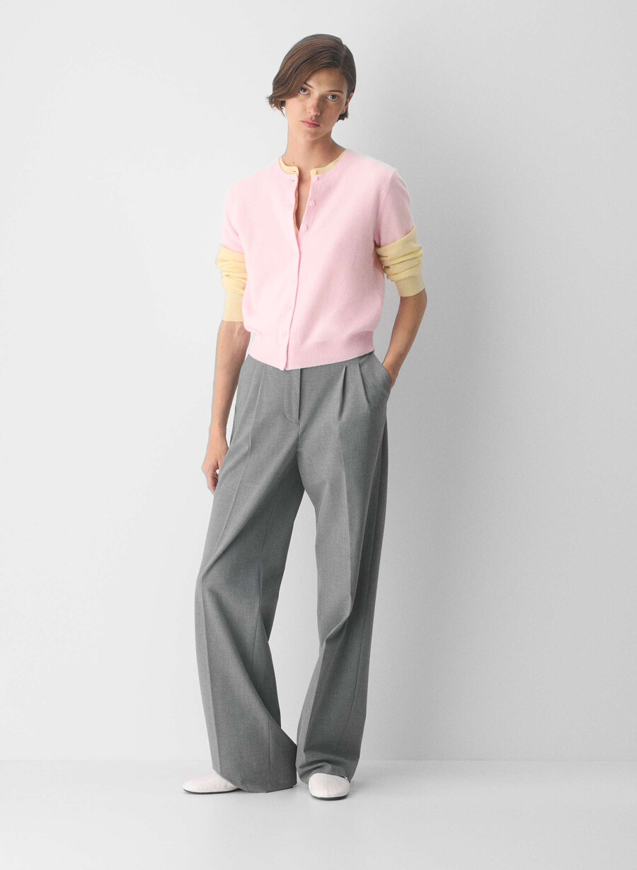bare cashmere kurzarm-cardigan mit rundhalsausschnitt villa pink