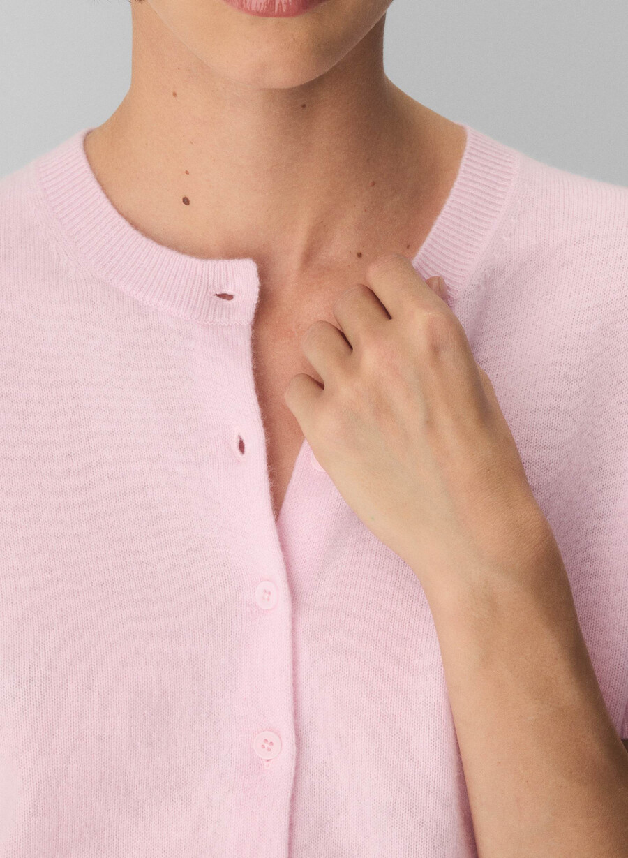 bare cashmere kurzarm-cardigan mit rundhalsausschnitt villa pink