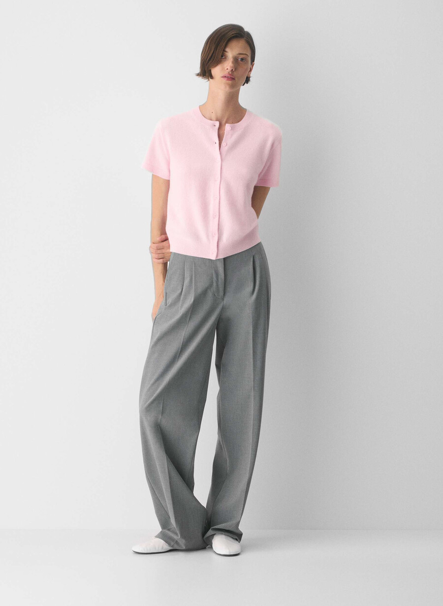 bare cashmere kurzarm-cardigan mit rundhalsausschnitt villa pink