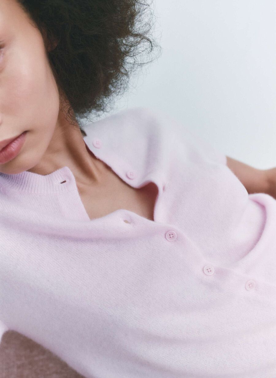 bare cashmere kurzarm-cardigan mit rundhalsausschnitt villa pink