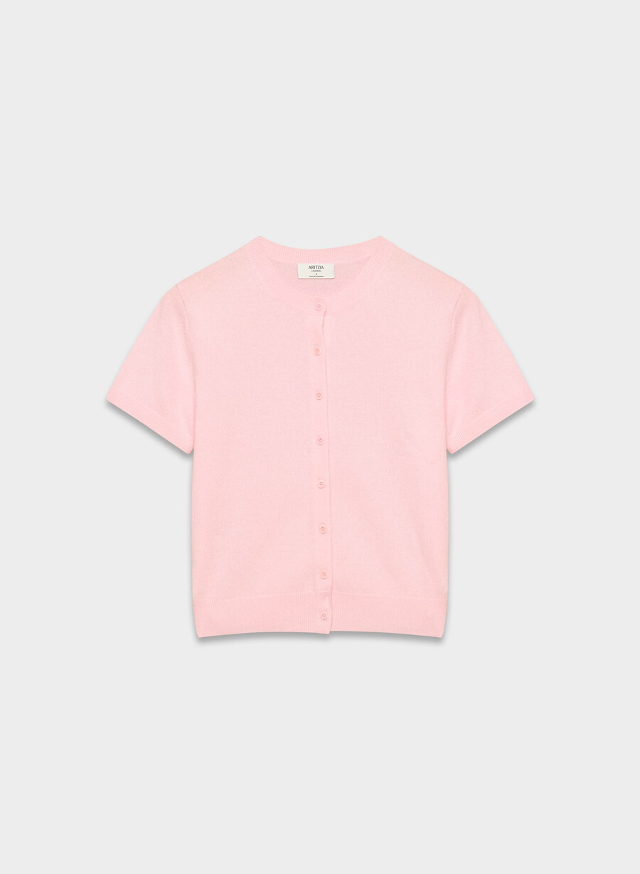 bare cashmere kurzarm-cardigan mit rundhalsausschnitt villa pink