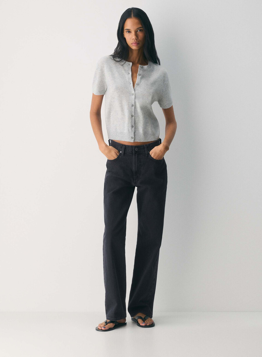 bare cashmere kurzarm-cardigan mit rundhalsausschnitt heather chrome