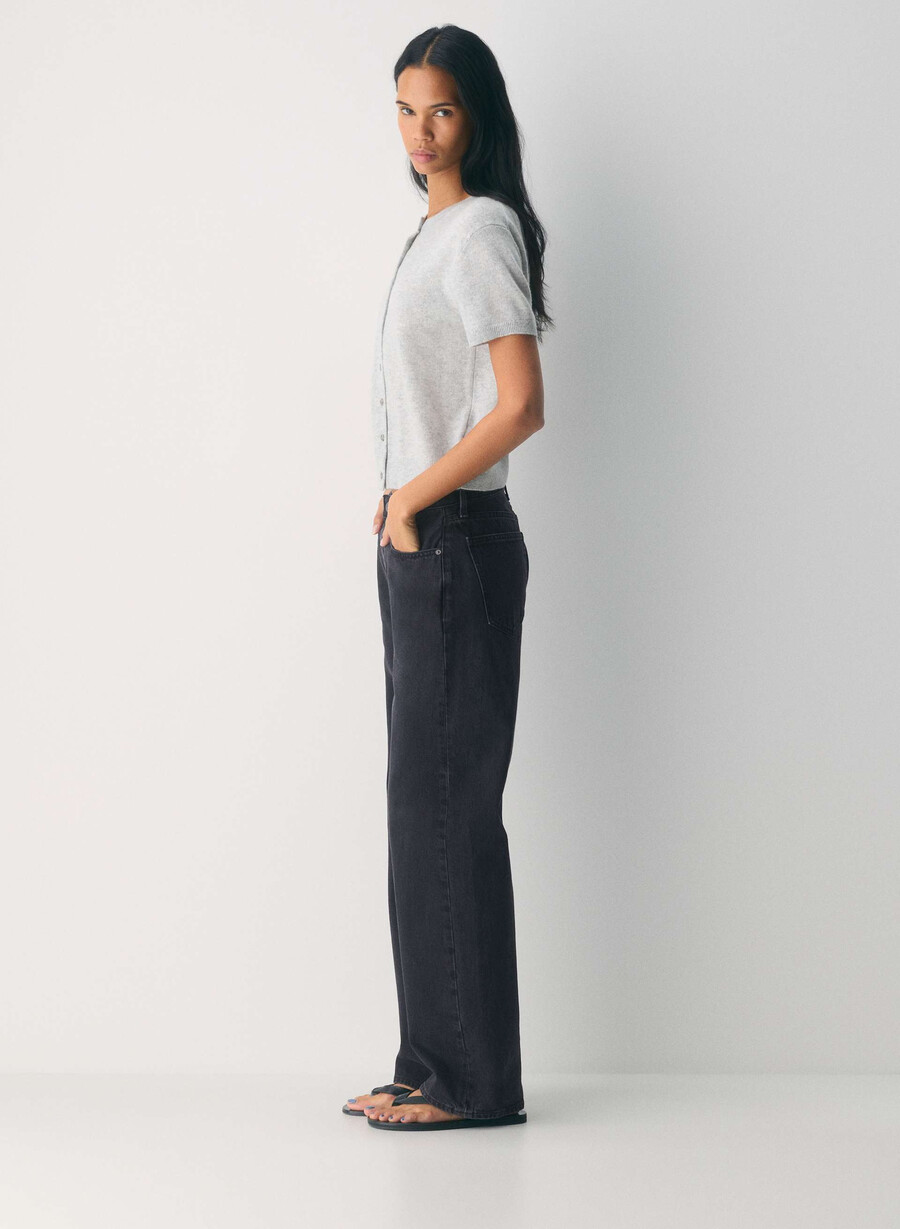 bare cashmere kurzarm-cardigan mit rundhalsausschnitt heather chrome