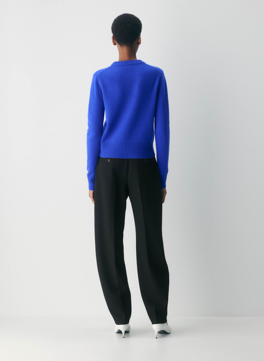 essential cashmere shrunken crew sweater ablaze blue