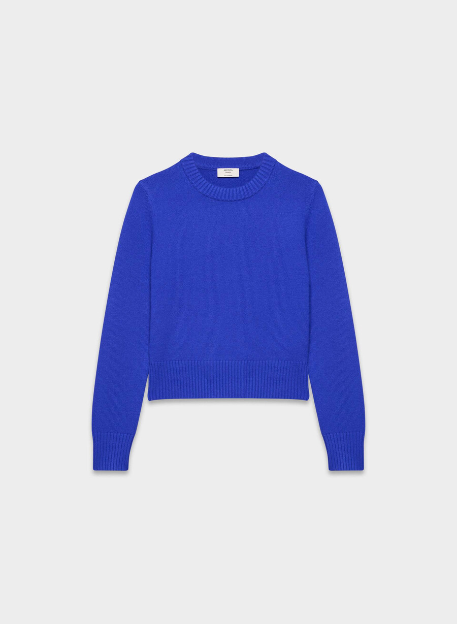 essential cashmere shrunken crew sweater ablaze blue