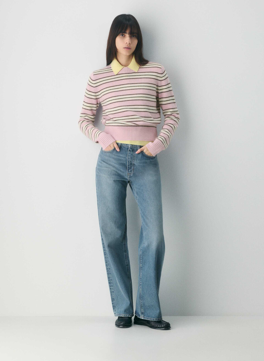 essential cashmere shrunken crew sweater dty pnkwhper w