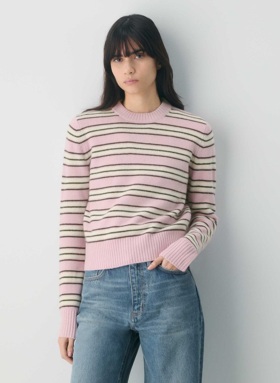 essential cashmere shrunken crew sweater dty pnkwhper w