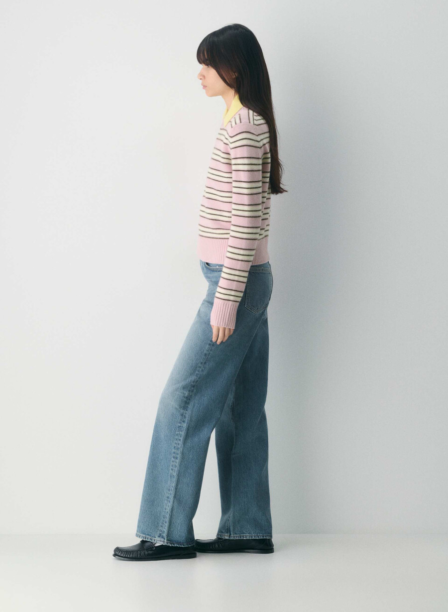 essential cashmere shrunken crew sweater dty pnkwhper w