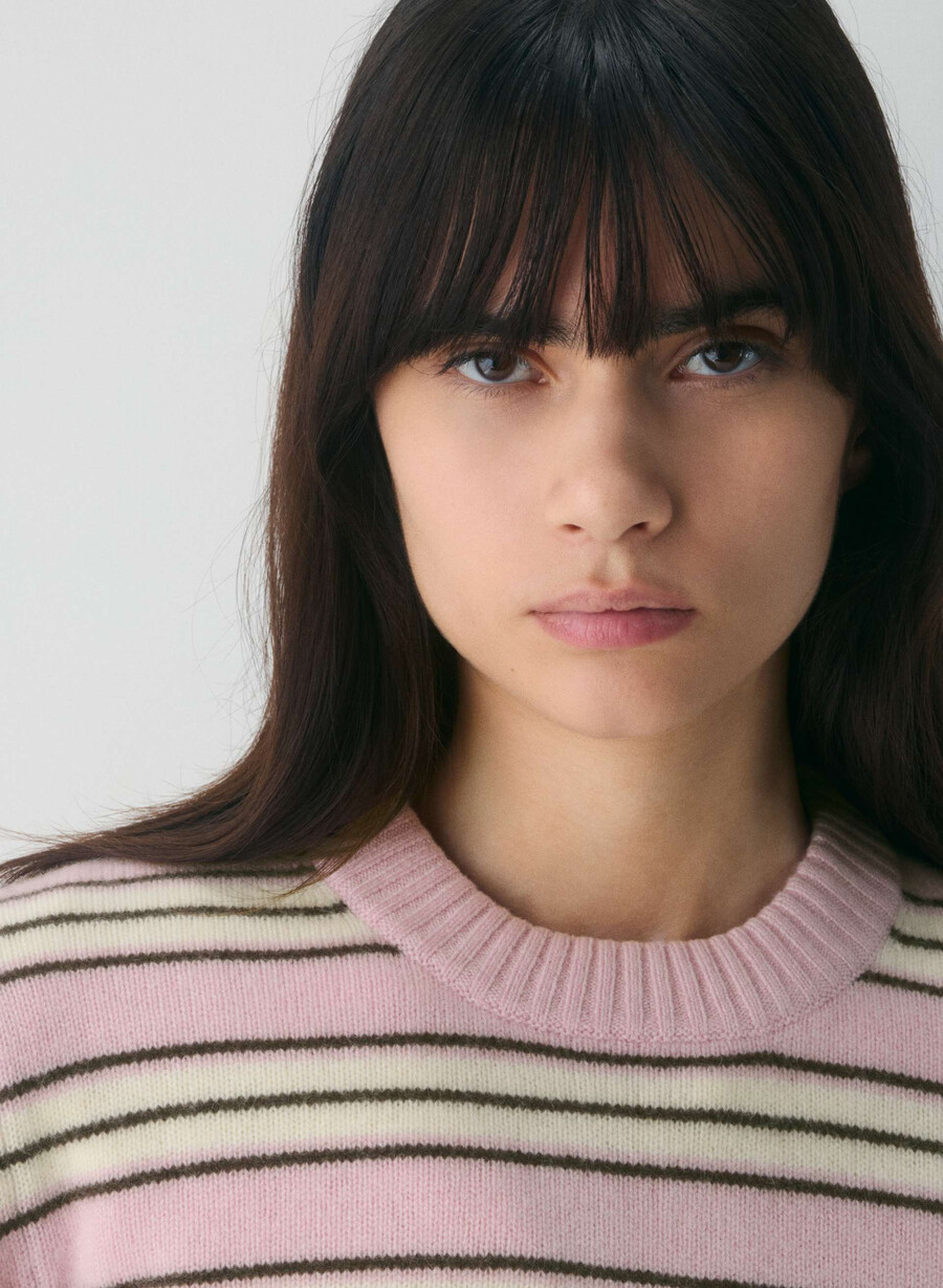 essential cashmere shrunken crew sweater dty pnkwhper w