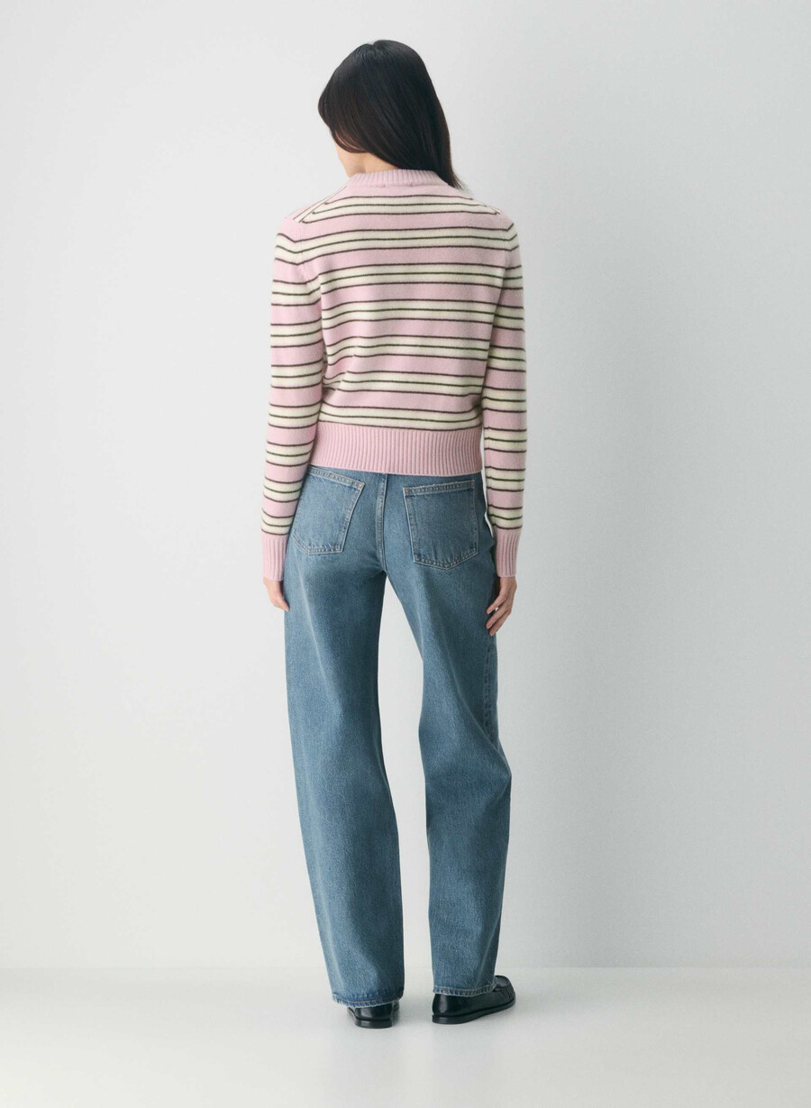 essential cashmere shrunken crew sweater dty pnkwhper w