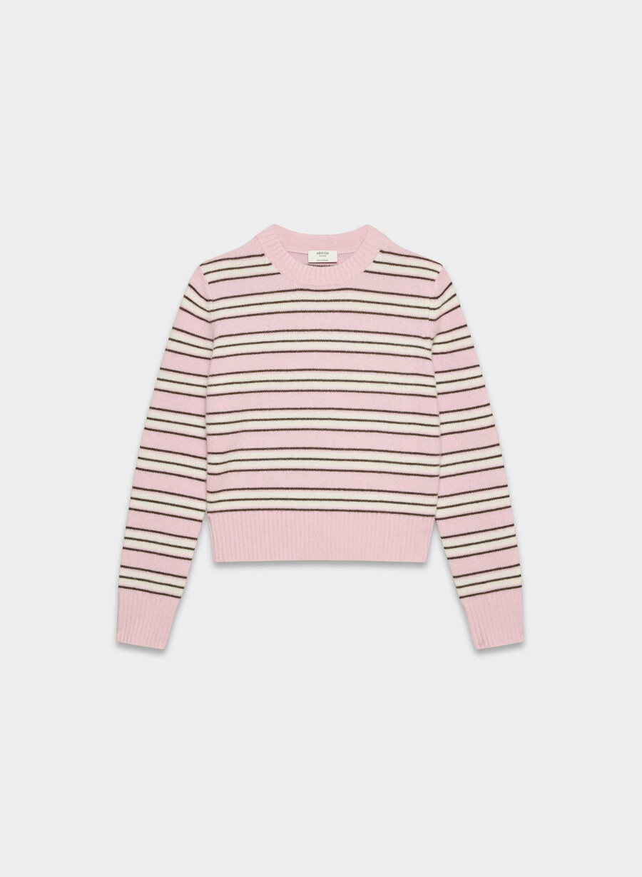 essential cashmere shrunken crew sweater dty pnkwhper w