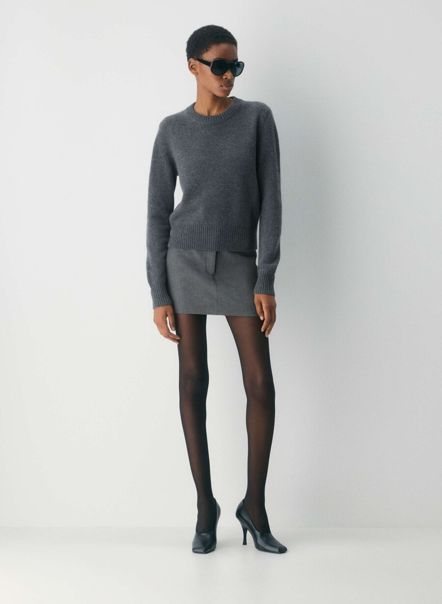 essential cashmere shrunken crew sweater heather charcoal