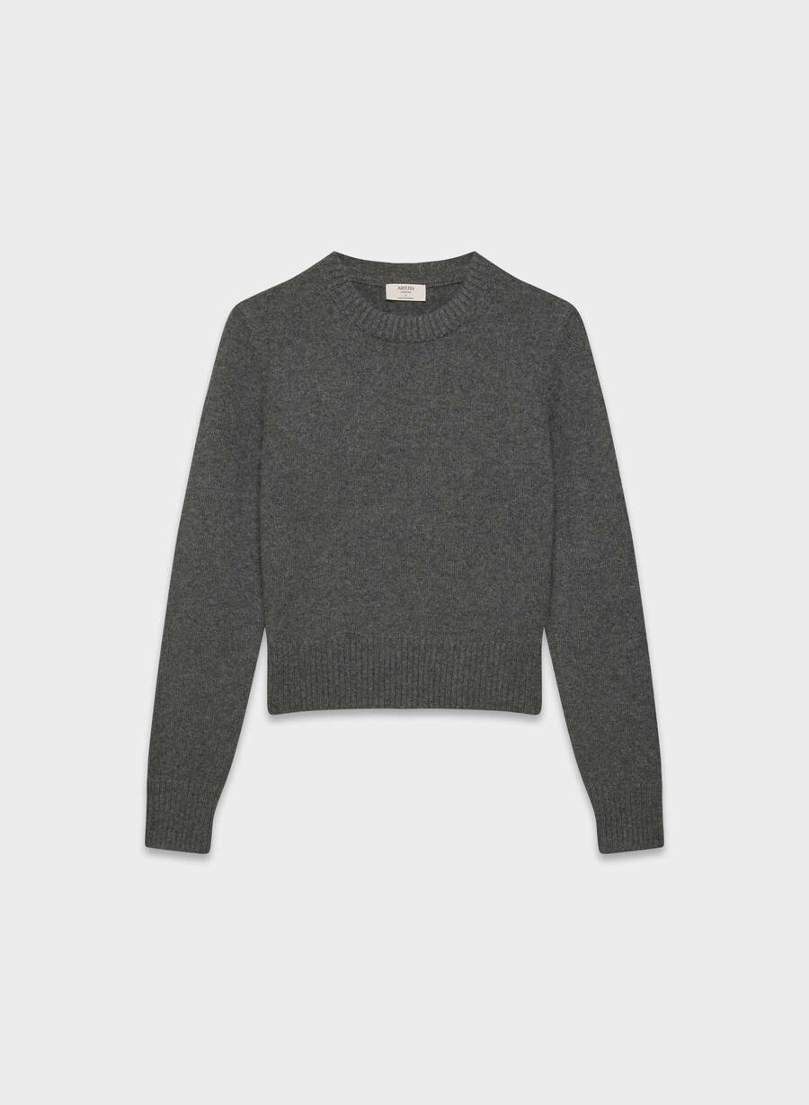 essential cashmere shrunken crew sweater heather charcoal