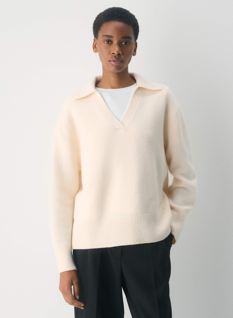 plüschiger kaschmir-polopullover in Übergröße farbe flüsterweiß