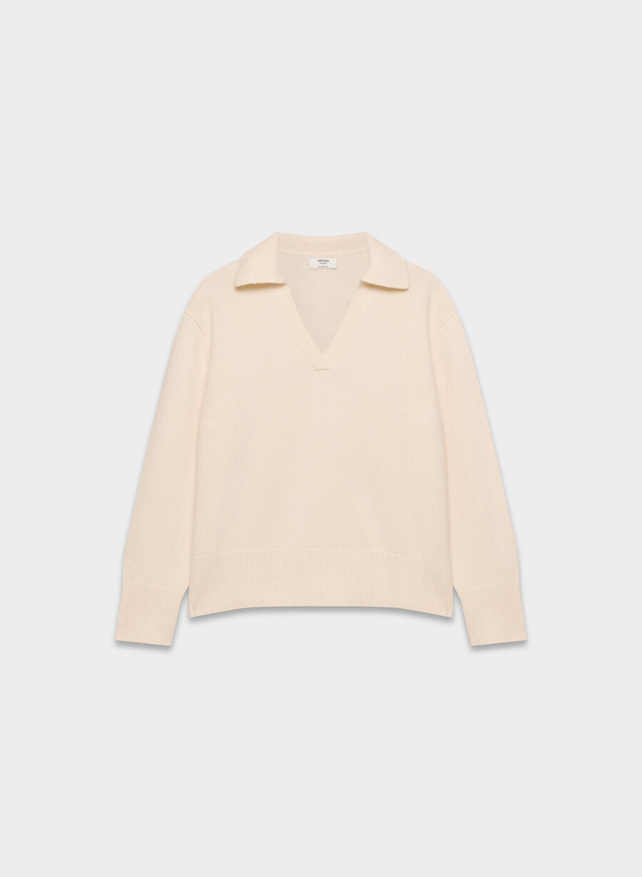 plüschiger kaschmir-polopullover in Übergröße farbe flüsterweiß
