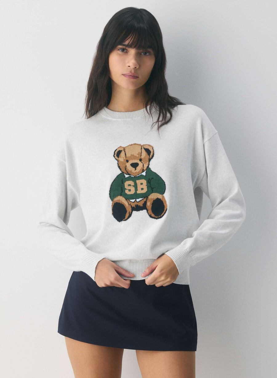 cotton charm prep icon pullover h cld wht teddy bea