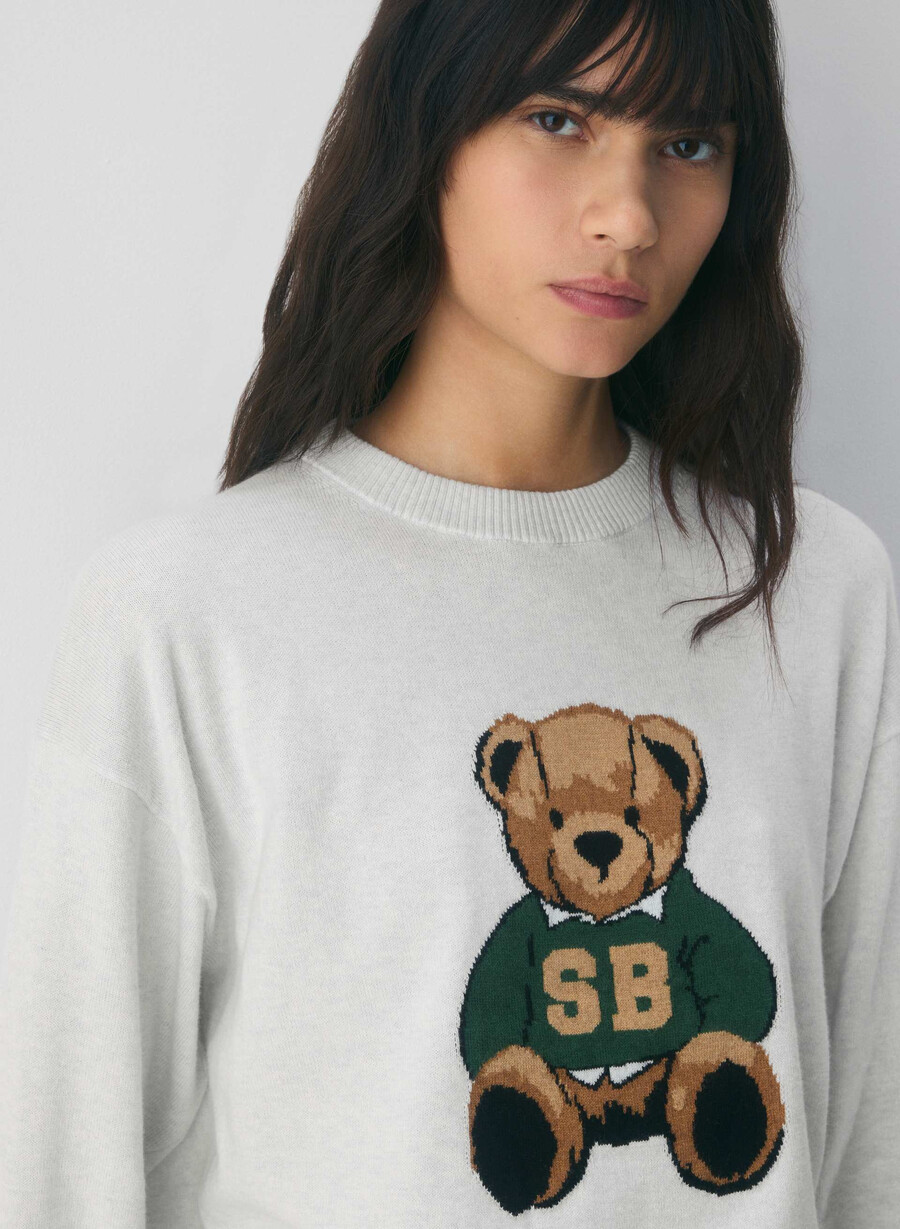 cotton charm prep icon pullover h cld wht teddy bea