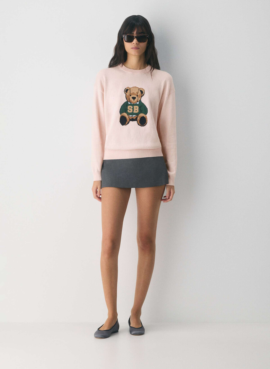 cotton charm prep icon pullover in zartem rosa teddybär