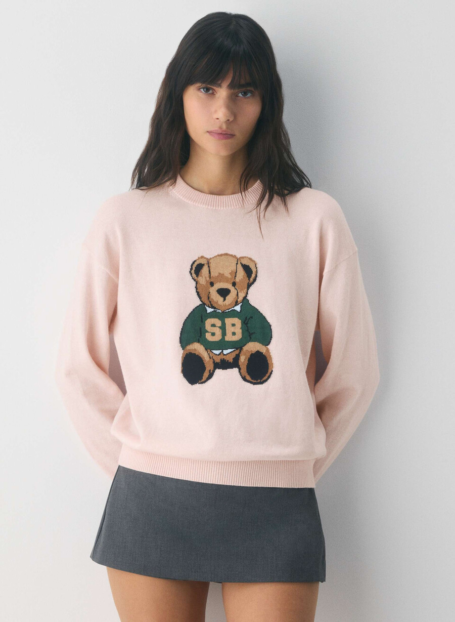 cotton charm prep icon pullover in zartem rosa teddybär
