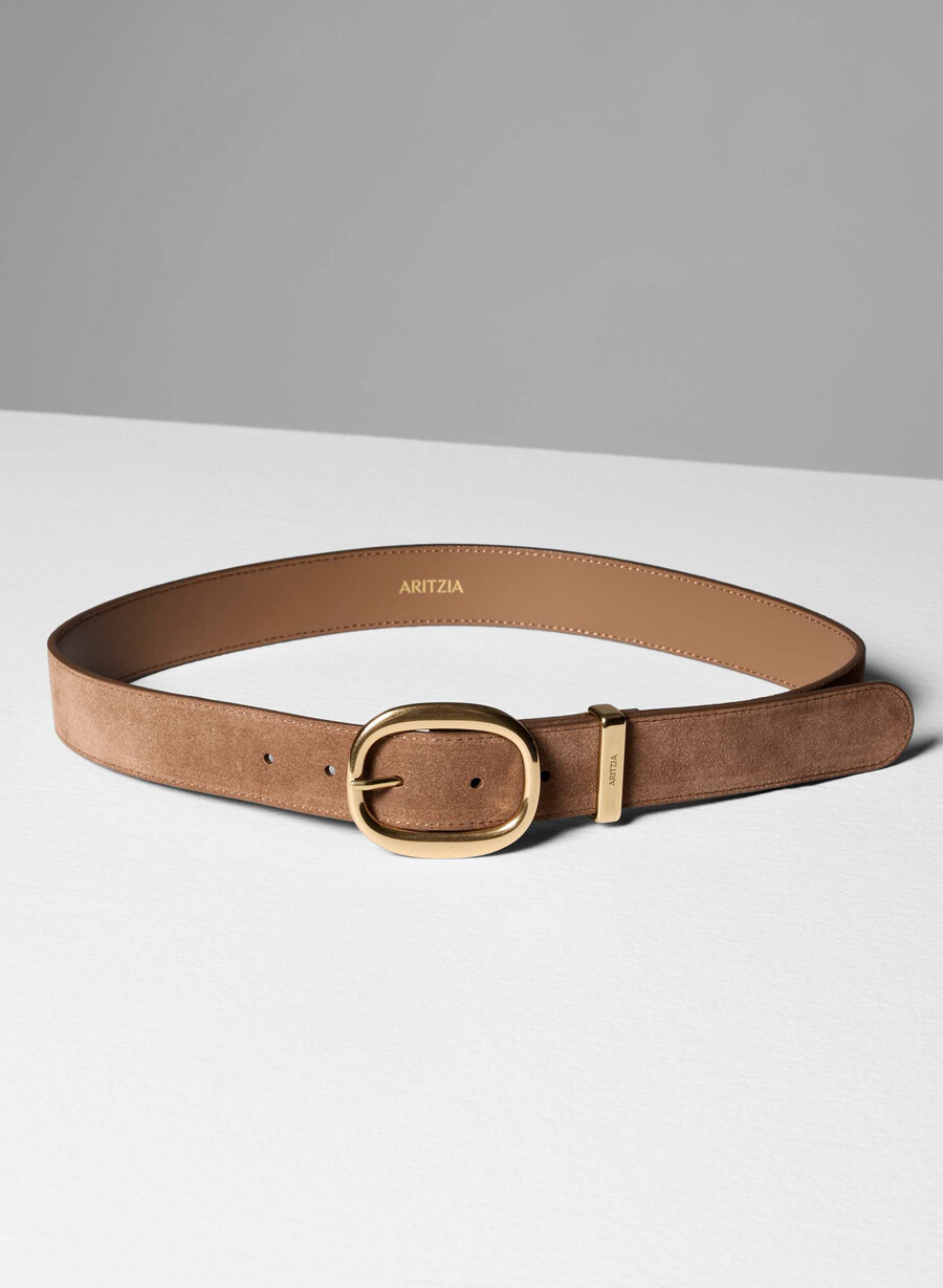 breiter gürtel aus massivem messing und wildleder farbe rohbraungold